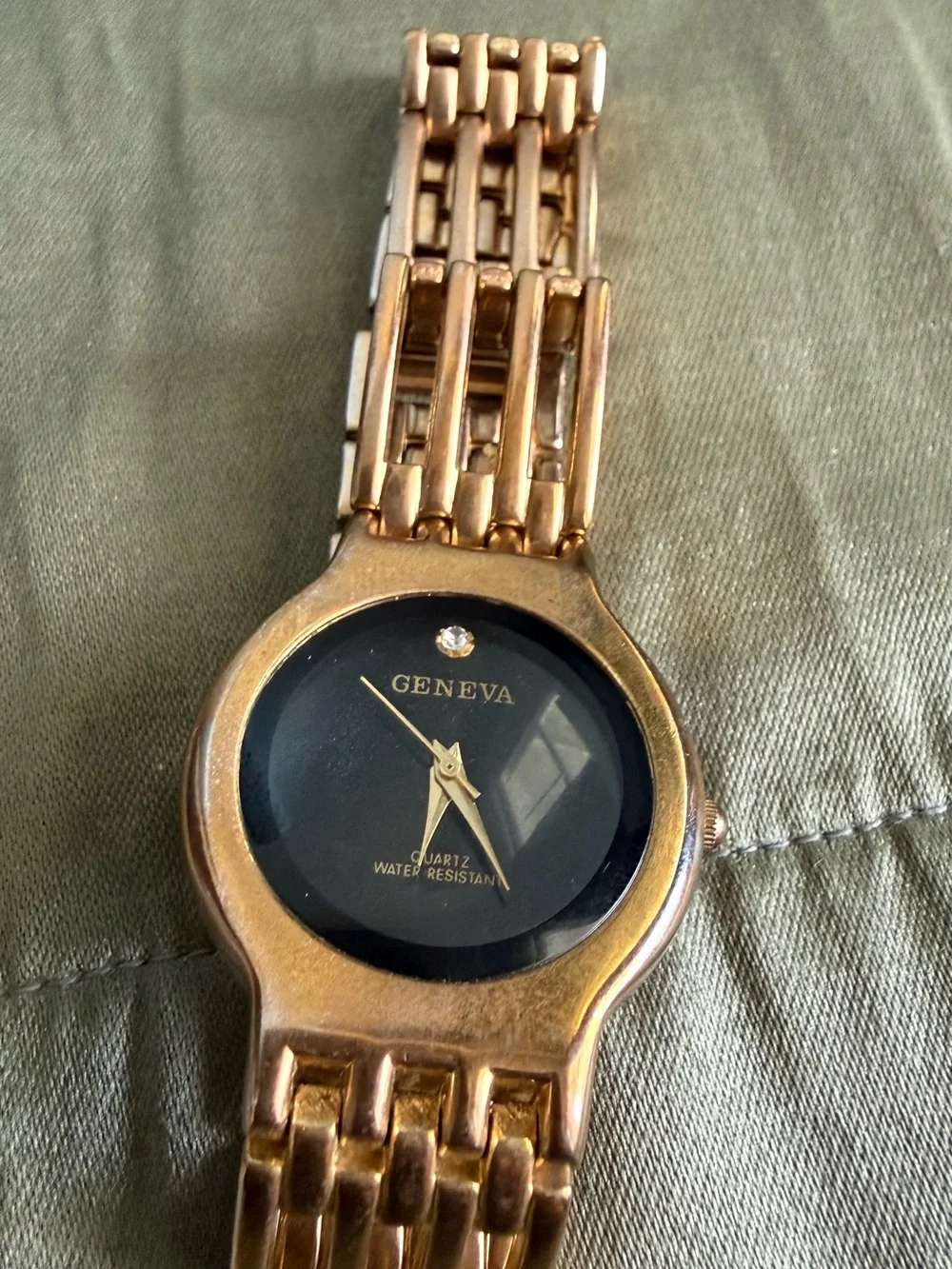 Geneva Rose Gold Bracelet Watch with Black Dial and Crystal Accent